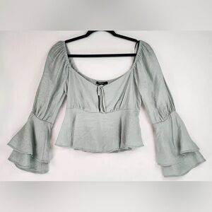 Forever 21 Shirt Womens Small Mint Green Off Shoulder Bell Sleeve Crop Top